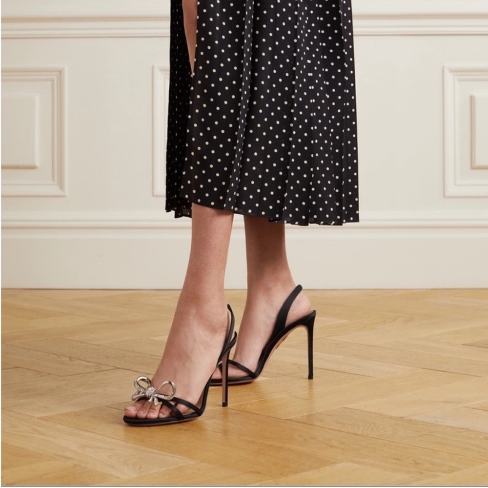 New Aquazzura Babe Crystal Bow Heel Sandals - Picture 2 of 11